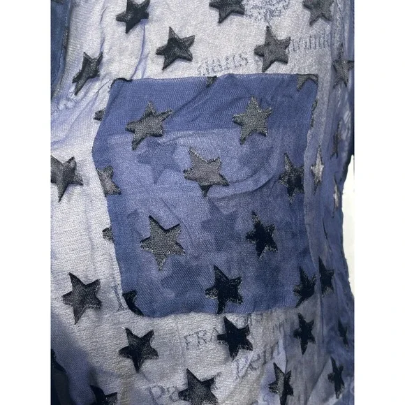 Diane von Furstenberg Lorelei Blue Star Print Sheer Chiffon Blouse Women's Sz 2 - Picture 6 of 14